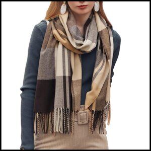 Cashmere Like Knit Shawl Scarf Large Tassel Plaid Winter Warm Elegant Chic
